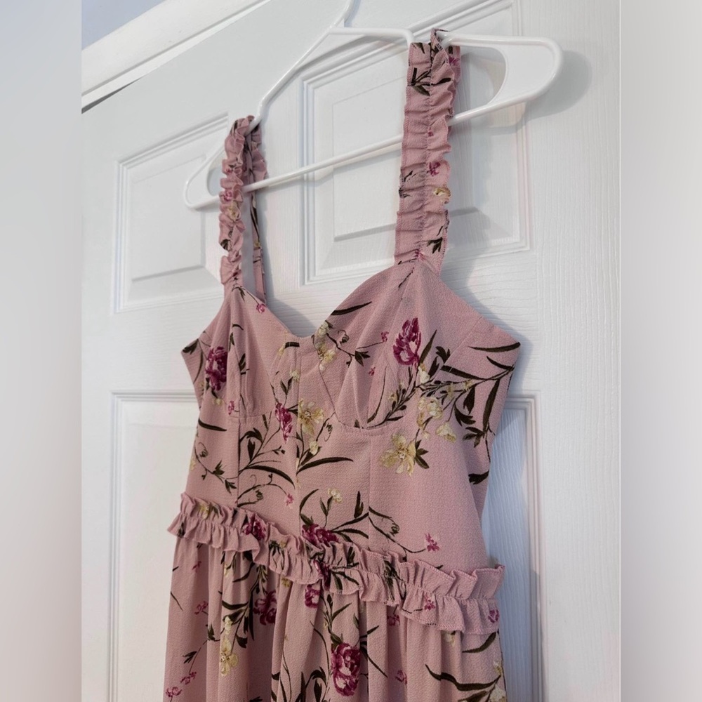 Pink Floral Ruffle Strap Dress — Womens Size Medium